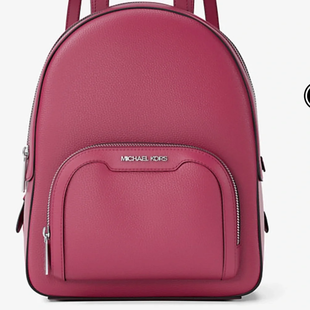 MICHAEL KORS Jaycee Medium Zip Pocket Pebbled Leather Backpack Dark Raspberry
